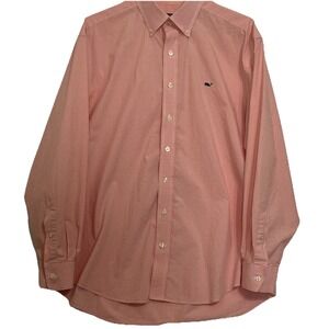 Vineyard Vines Whale Shirt Large Long Sleeve Button Collar Salmon Micro Plaid